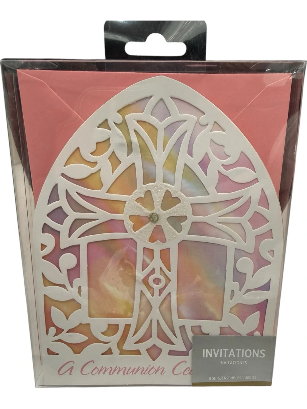 Amscan White & Pink Communion Celebration Cards